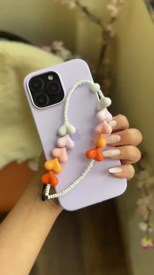 Pastel Heart Beaded Phone Charm Strap