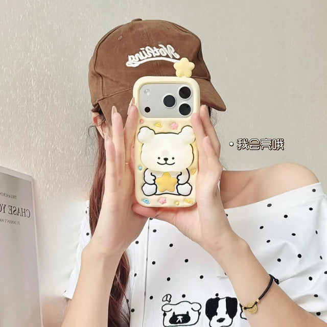 Cute 3D Bear & Star iPhone Case