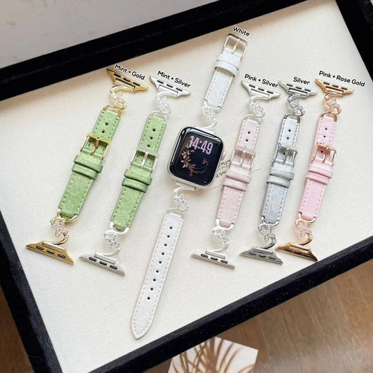 Butterfly Detail Elegant Leather Apple Watch Strap