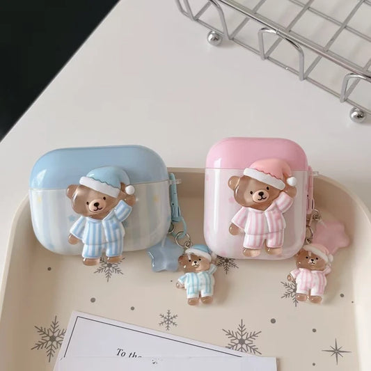 Cute Sleeping Bear AirPods Case with Charm